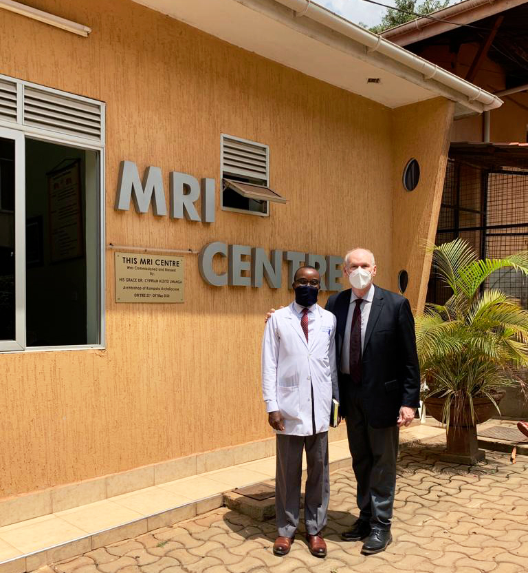 Charles Namisi, pediatrician and Dean of the Post Graduate School at Nsambya Hospital in Kampala, Uganda, with Joe Kolars, Center for Global Health Equity, University of Michigan