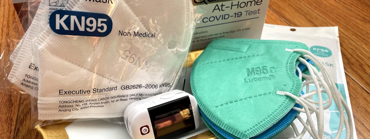 Surgical masks, oximeter, and home COVID tests