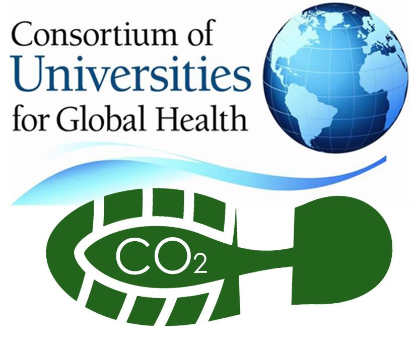 Image of green Carbon Footprint graphic with Consortium of Universities for Global Health CUGH logo