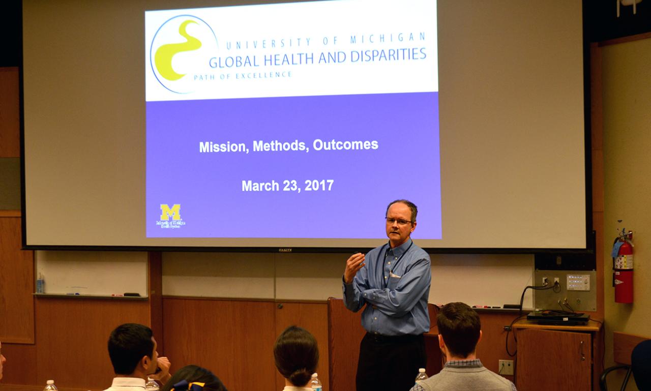Brent Williams leads a meeting the Global Health and Disparities students, University of Michigan