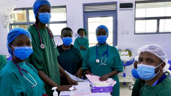 Medical students from the University of Global Health Equity on rounds at Kirehe District Hospital, Rwanda