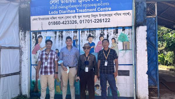 The research team at an entrance to the Leda Refugee Settlement southeast of Cox’s Bazar.