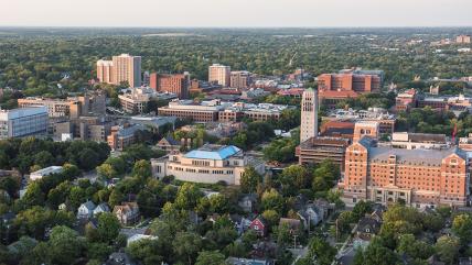 Aerial picture of central U-M campus