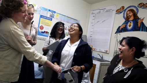 Nurses in Guatemala with M-HEAL students at a public health clinic, Santa Cruz, Lake Atitlan