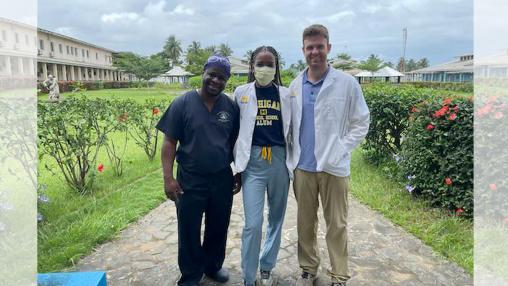 Chris Reynolds with Rachel O’Reggio and Dr. Lemfuka Dieudonne, ELWA Hospital in Monrovia, Liberia. University of Michigan